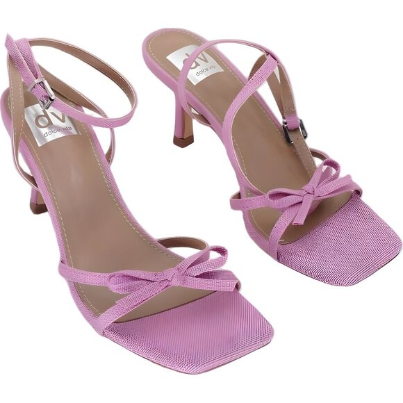 DV Dolce Vita Zidane Pink Linen Bow Ankle-Strap Sandals Women 6.5M - Picture 4 of 6
